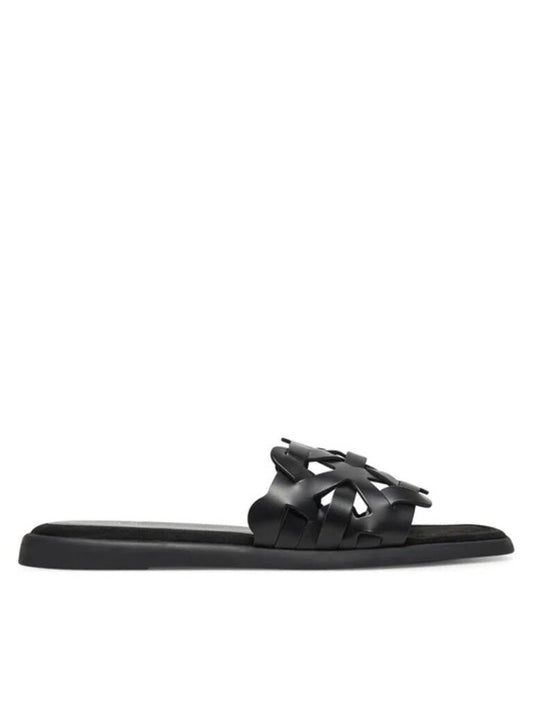 Black Woven Slide Sandals with Flat Sole