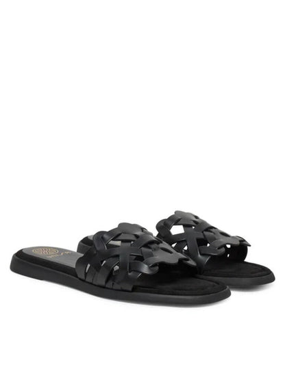 Black Woven Slide Sandals with Flat Sole