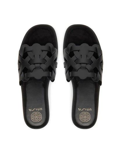 Black Woven Slide Sandals with Flat Sole