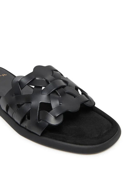 Black Woven Slide Sandals with Flat Sole