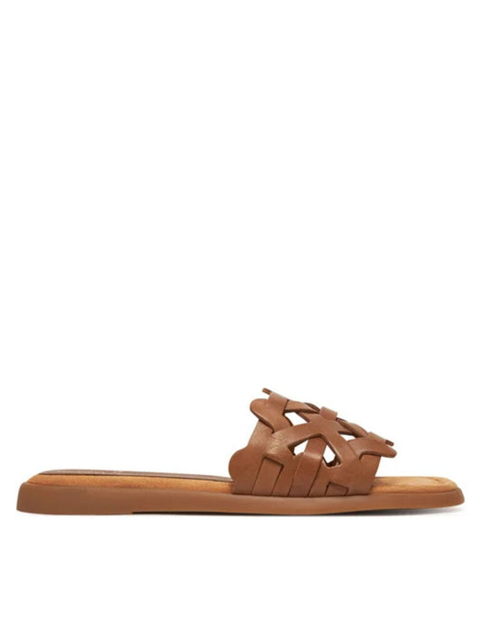 Brown Woven Slide Sandals with Flat Sole