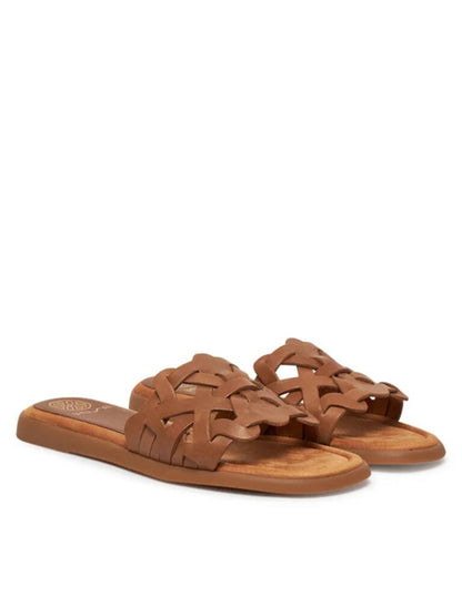 Brown Woven Slide Sandals with Flat Sole