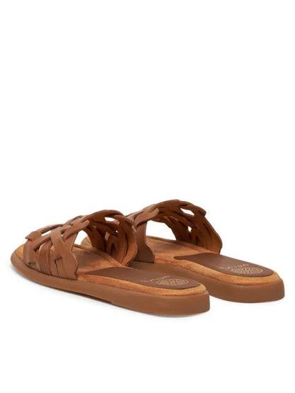 Brown Woven Slide Sandals with Flat Sole