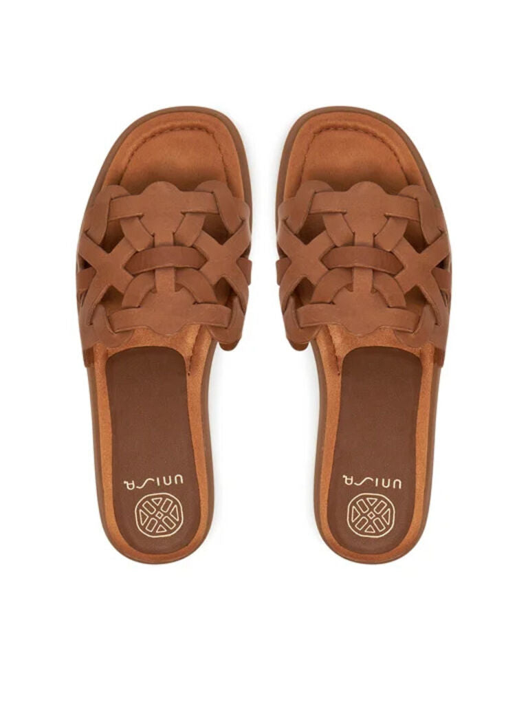 Brown Woven Slide Sandals with Flat Sole