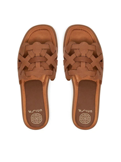 Brown Woven Slide Sandals with Flat Sole