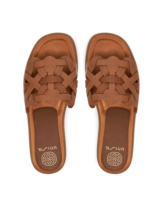 Brown Woven Slide Sandals with Flat Sole