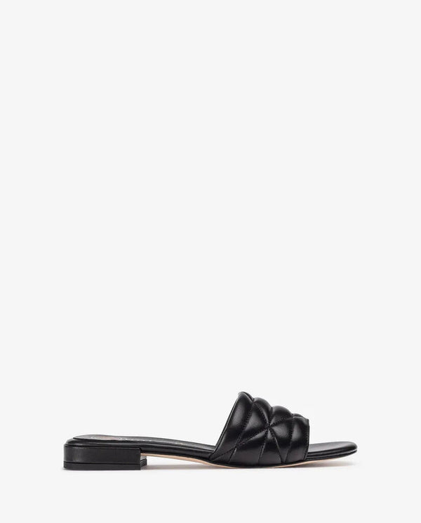 Black Quilted Slide Sandal with Flat Heel