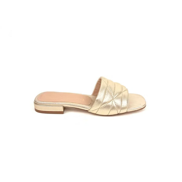 Gold Quilted Leather Slide Sandal