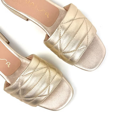 Gold Quilted Leather Slide Sandal