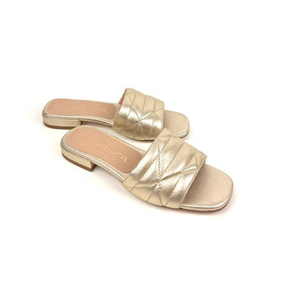 Gold Quilted Leather Slide Sandal