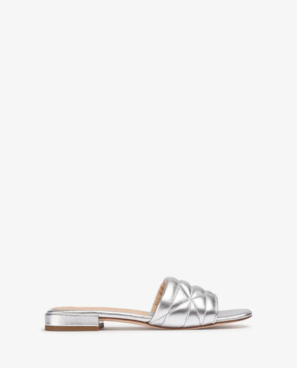 Silver Quilted Slide Sandals