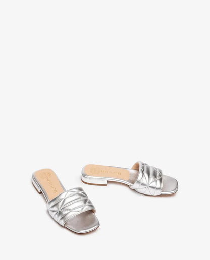 Silver Quilted Slide Sandals