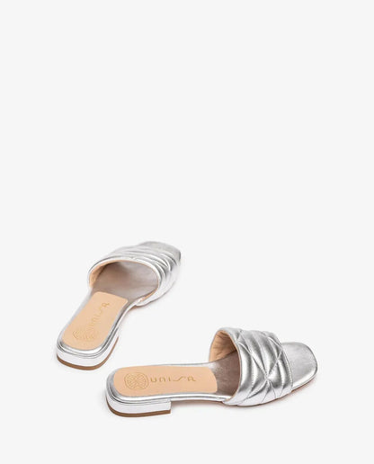 Silver Quilted Slide Sandals