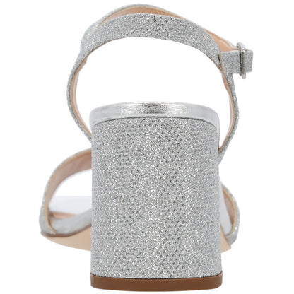 Silver Glitter Block Heel Sandals with Ankle Strap