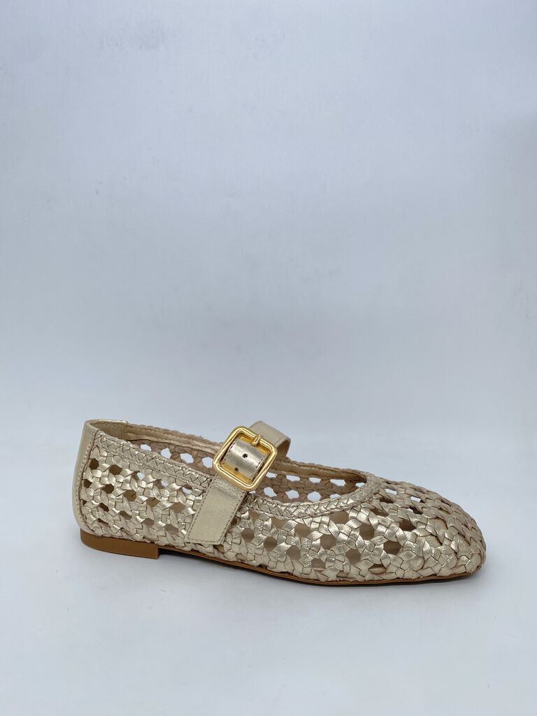 Mary Jane Shoe Braided Laminato PLATINO