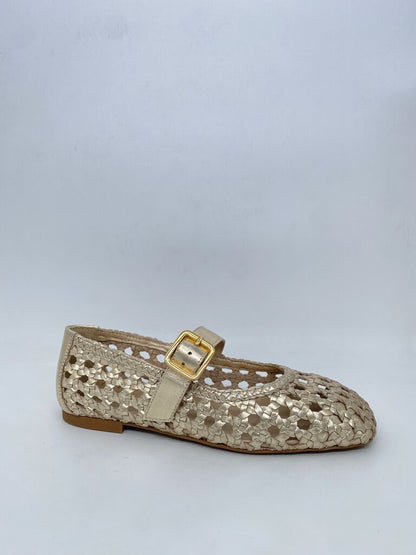 Mary Jane Shoe Braided Laminato PLATINO