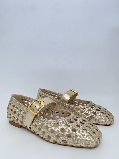 Mary Jane Shoe Braided Laminato PLATINO