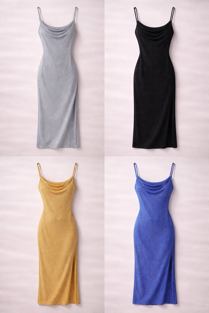 Black Glitter Evening Dress with Side Slit