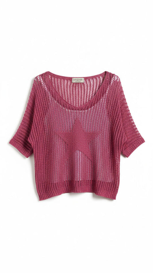 Berry Mesh Knit Top with Star Detail