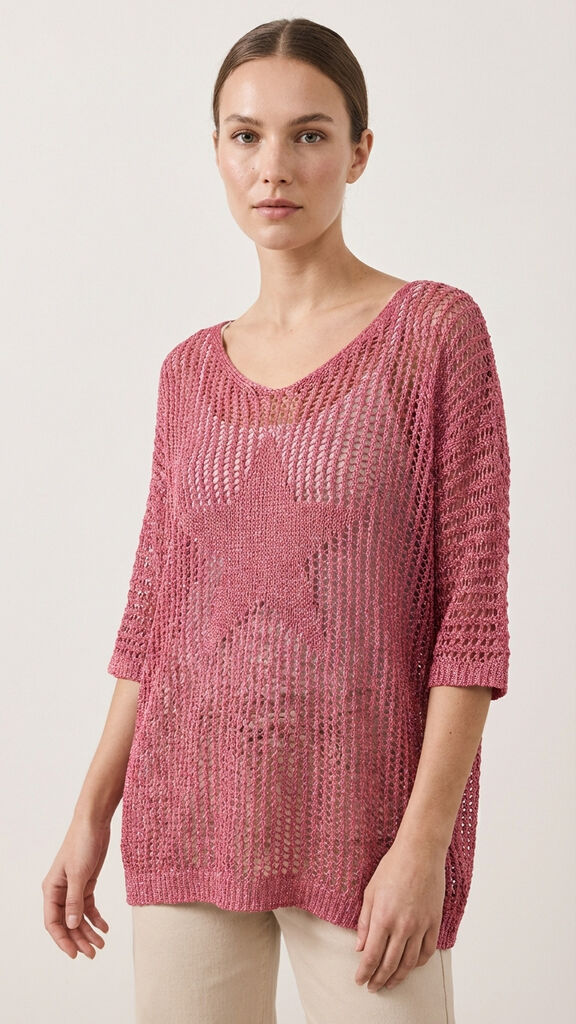 Berry Mesh Knit Top with Star Detail