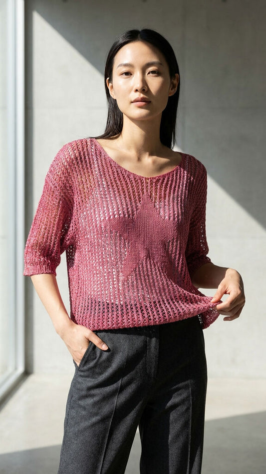 Berry Mesh Knit Top with Star Detail