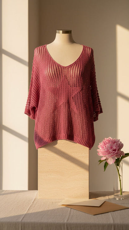 Berry Mesh Knit Top with Star Detail