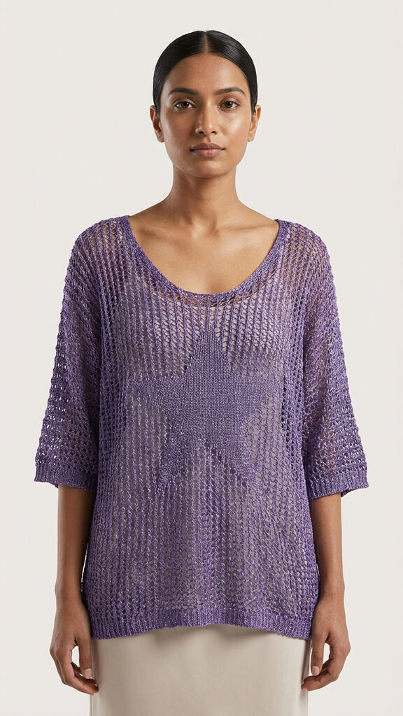 Purple Knit Mesh Top with Star Motif