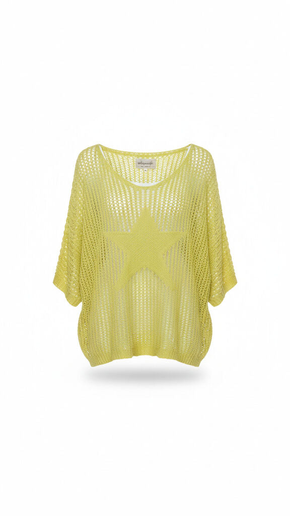 Yellow Knit Poncho with Star Detail