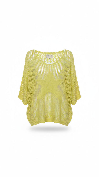 Yellow Knit Poncho with Star Detail