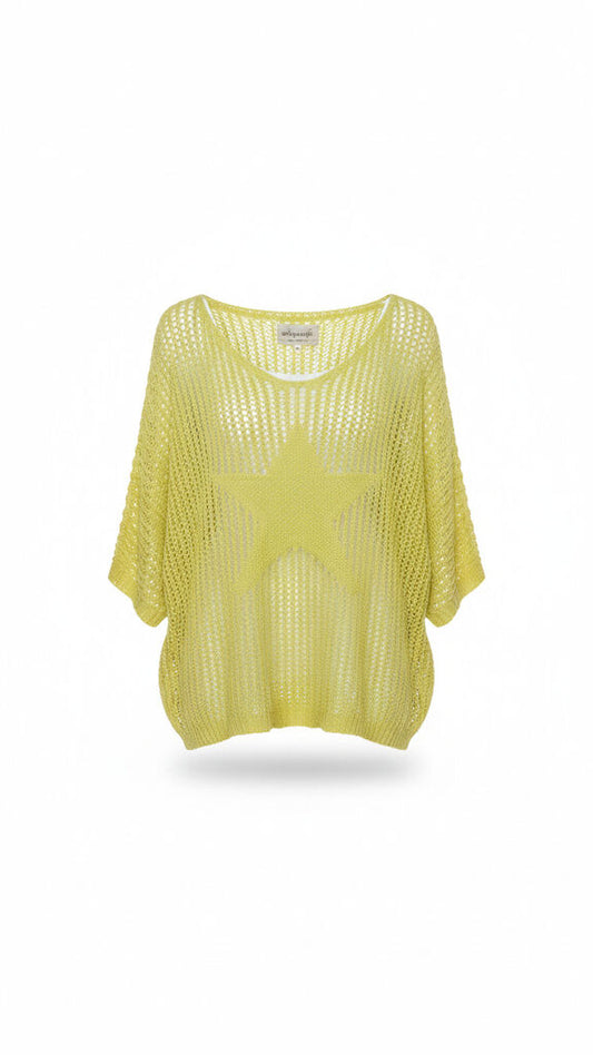 Yellow Knit Poncho with Star Detail