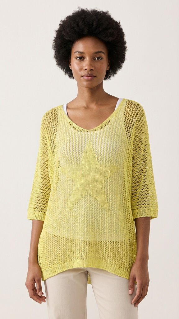 Yellow Knit Poncho with Star Detail