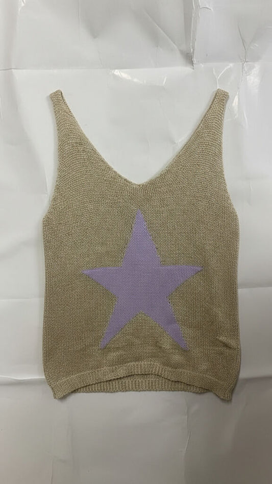 Beige Knit Tank Top with Lavender Star