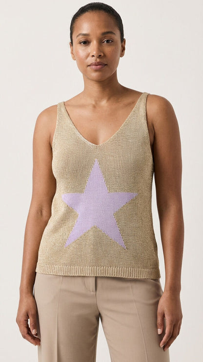 Beige Knit Tank Top with Lavender Star