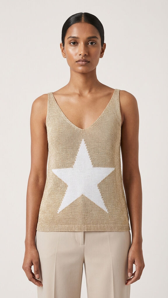 Beige Knit Tank with Star Motif