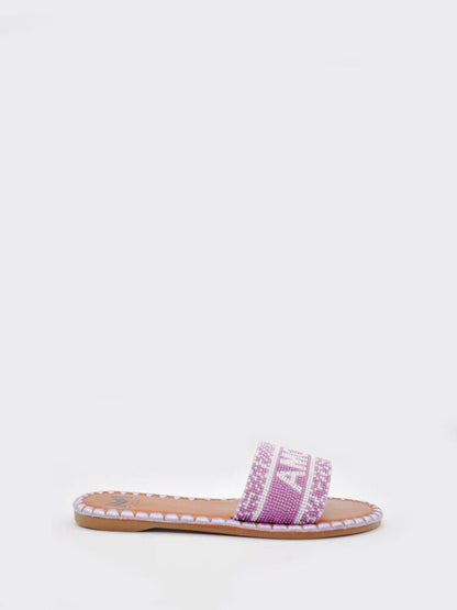 Pink Logo Slide Sandals with Woven Detail