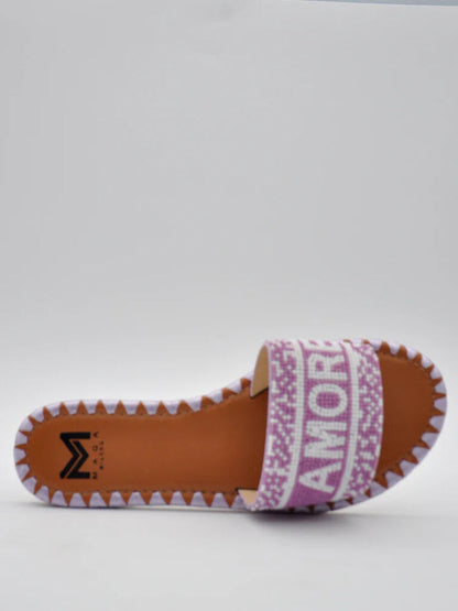 Pink Logo Slide Sandals with Woven Detail