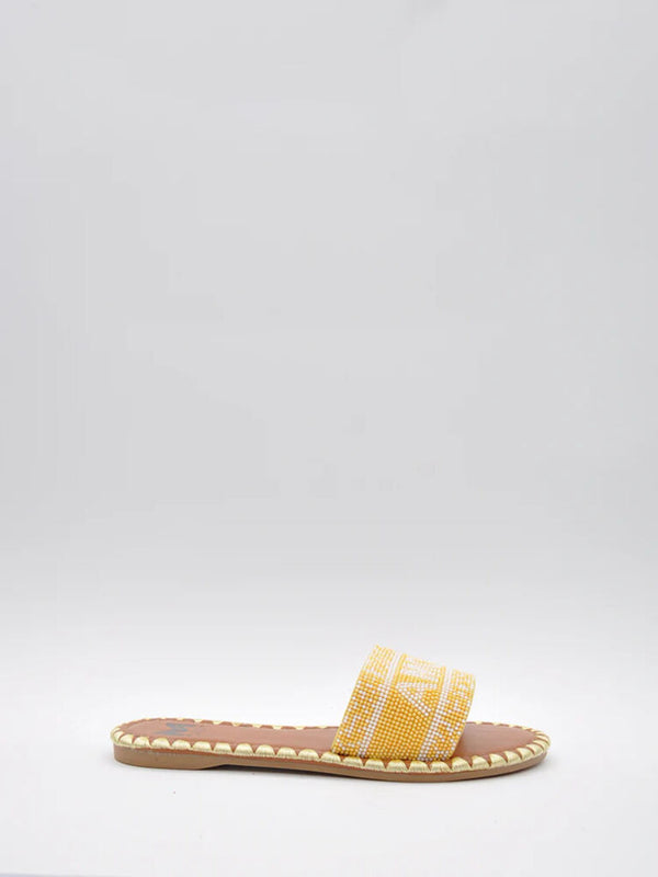 Yellow Woven Slide Sandals with Stitched Detail