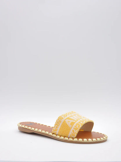 Yellow Woven Slide Sandals with Stitched Detail