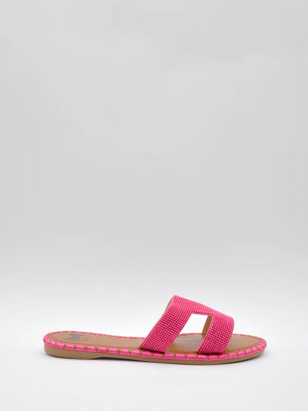 Pink Textured Slide Sandals with Open Toe