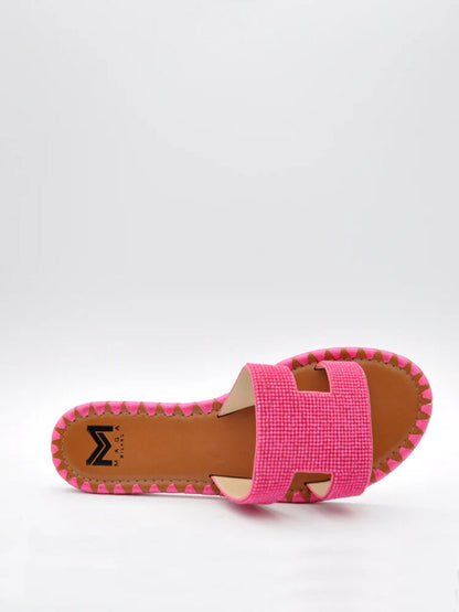 Pink Textured Slide Sandals with Open Toe