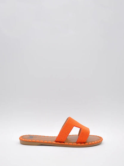 Vibrant Orange Textured Slide Sandals