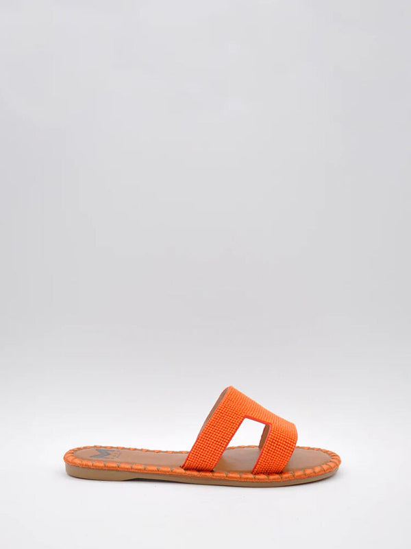Vibrant Orange Textured Slide Sandals