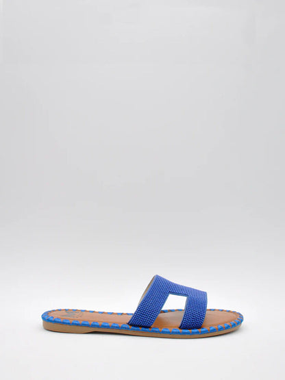 Blue Textured Slide Sandals with Open Toe