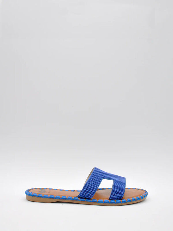 Blue Textured Slide Sandals with Open Toe