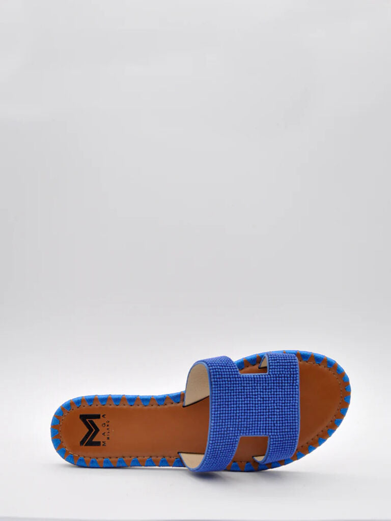 Blue Textured Slide Sandals with Open Toe