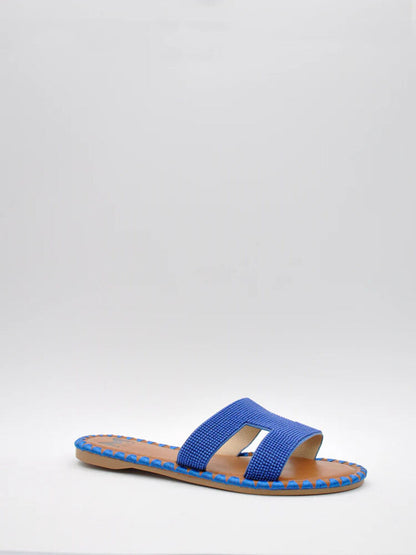 Blue Textured Slide Sandals with Open Toe
