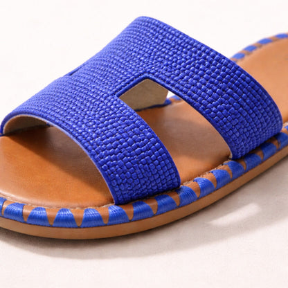 Blue Textured Slide Sandals with Open Toe