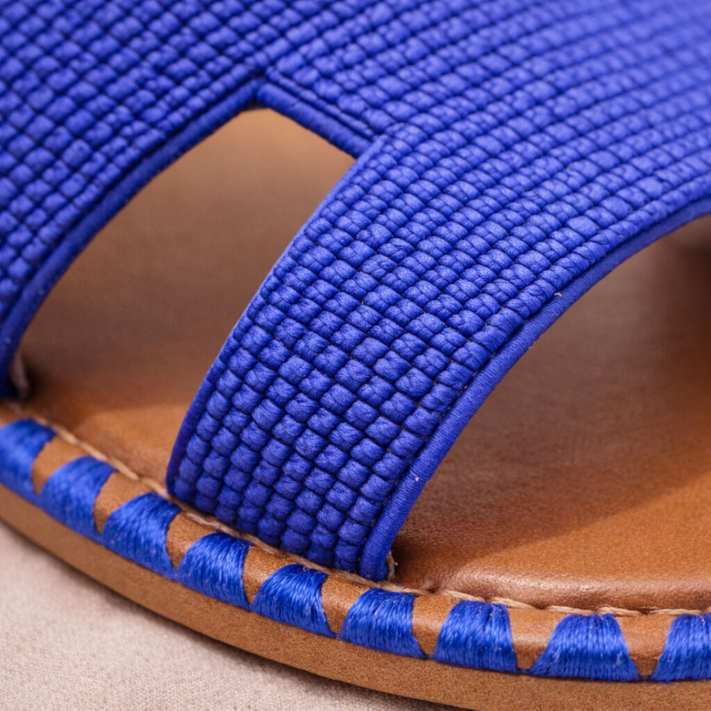 Blue Textured Slide Sandals with Open Toe