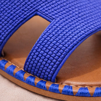 Blue Textured Slide Sandals with Open Toe