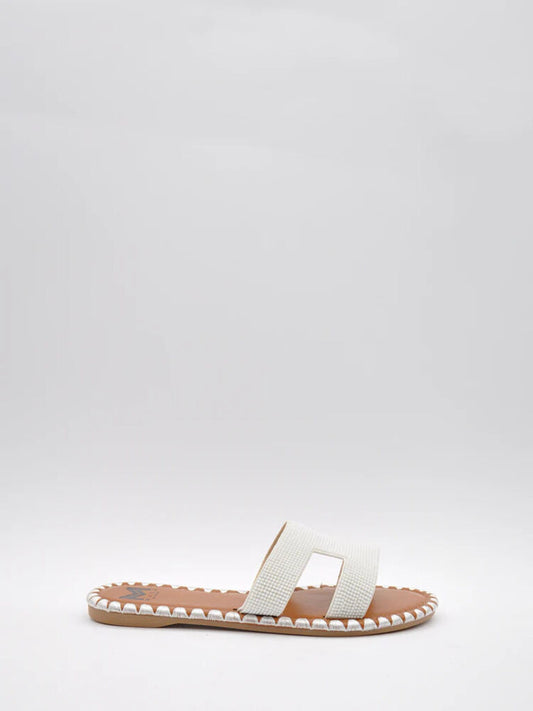 White Textured Slide Sandals with Open Toe